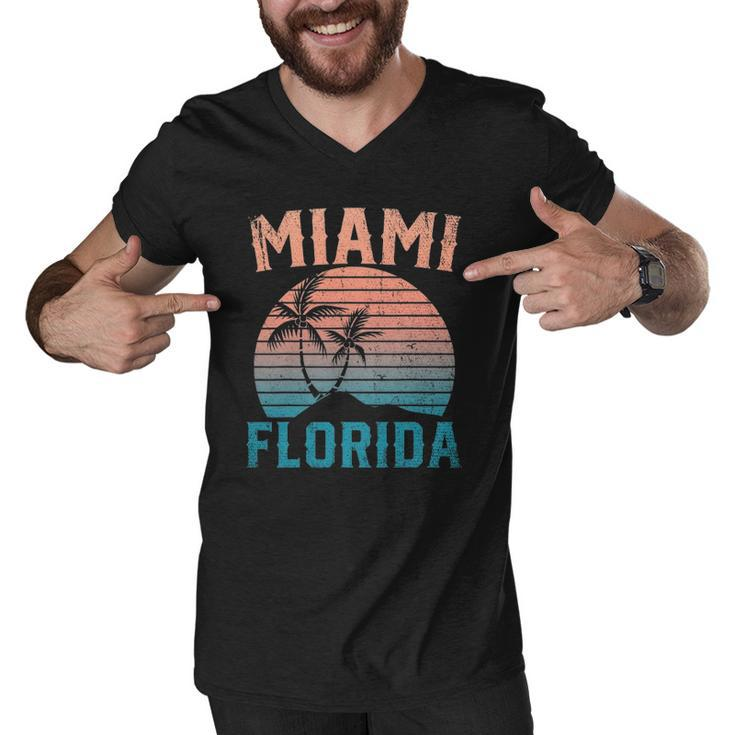 Miami Beach Tropical Summer Vacation Retro Miami Florida Men V-Neck Tshirt
