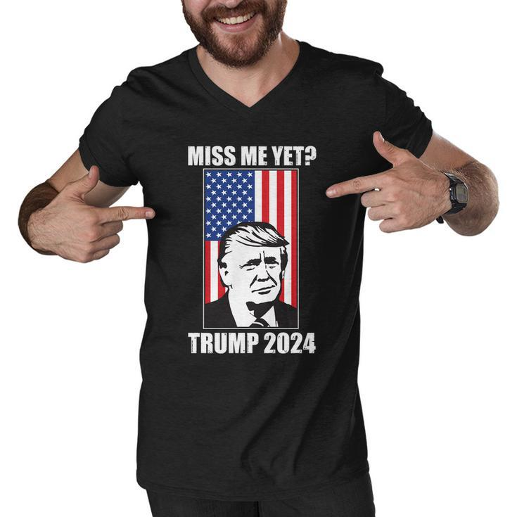 Miss Me Yet Trump 2024 Usa American Flag Tshirt Men V-Neck Tshirt
