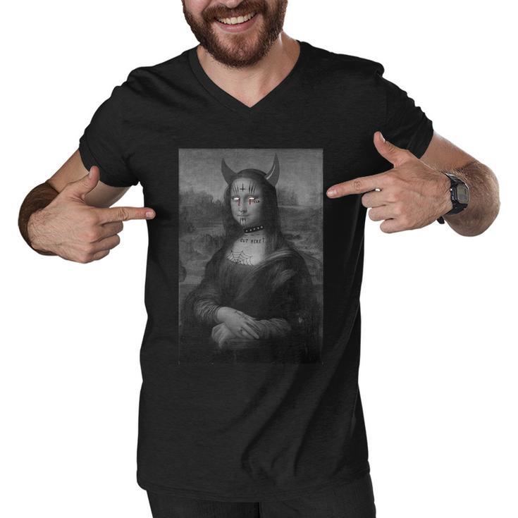 Mona Lisa Devil Painting Tshirt Men V-Neck Tshirt