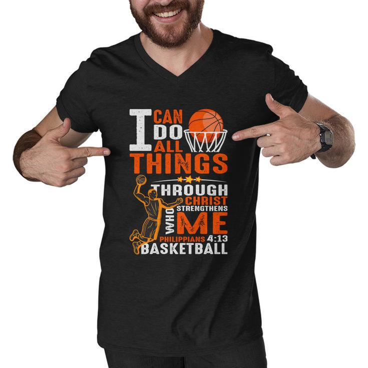 Motivational Basketball Christianity Quote Christian Basketball Bible Verse Men V-Neck Tshirt