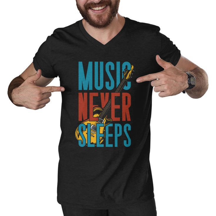 Music Never Sleeps Men V-Neck Tshirt