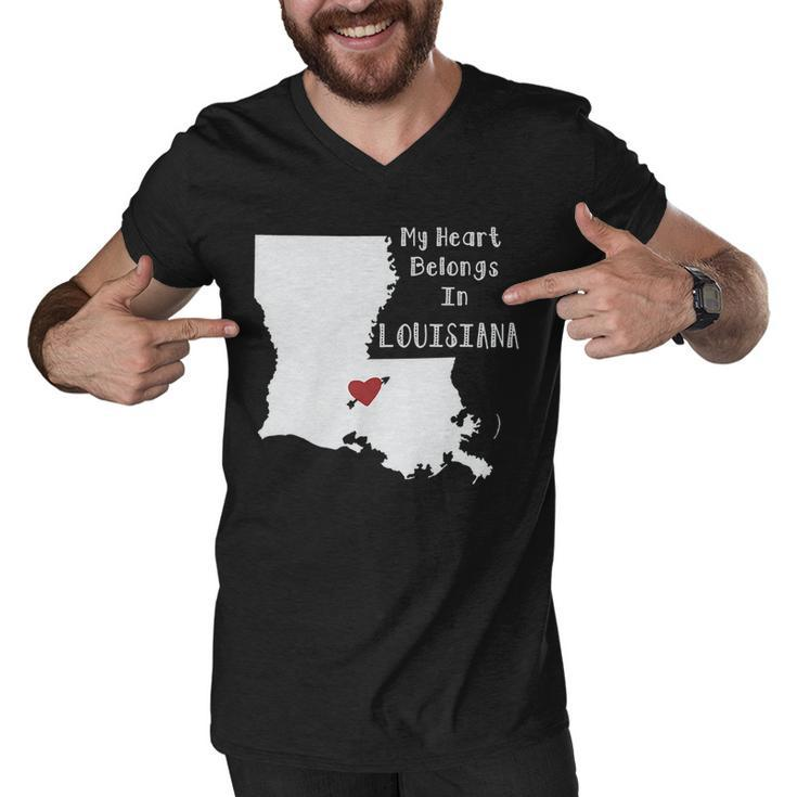 My Heart Belongs In Louisiana Graphic Design Printed Casual Daily Basic Men V-Neck Tshirt