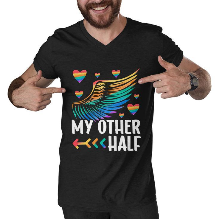 My Other Half Lgbtq Couple Matching Gay Boyfriend Lesbian Gift Graphic Design Printed Casual Daily Basic Men V-Neck Tshirt