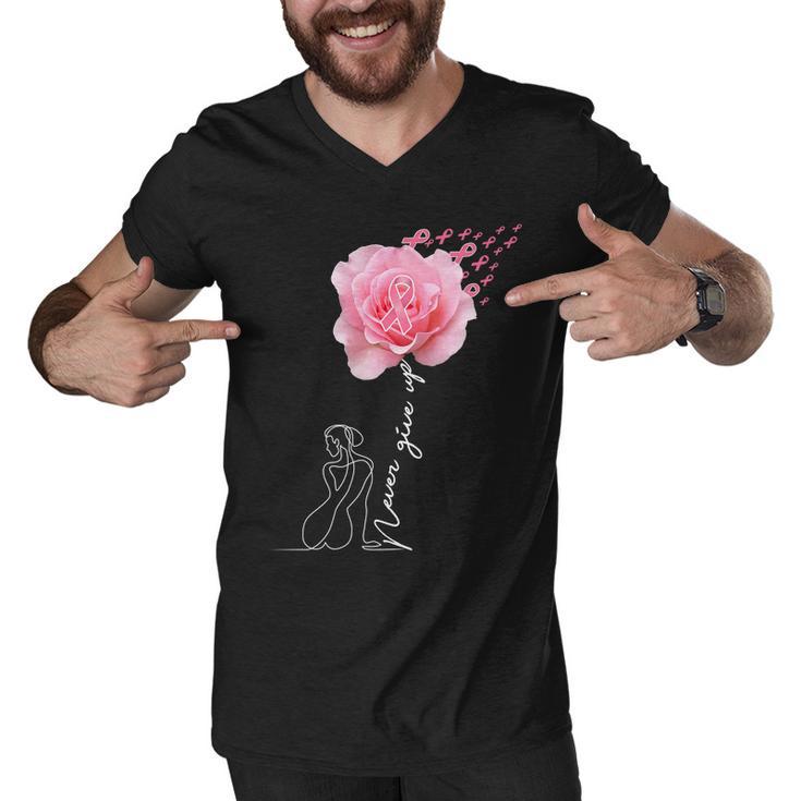 Never Give Up Breast Cancer Rose Tshirt Men V-Neck Tshirt