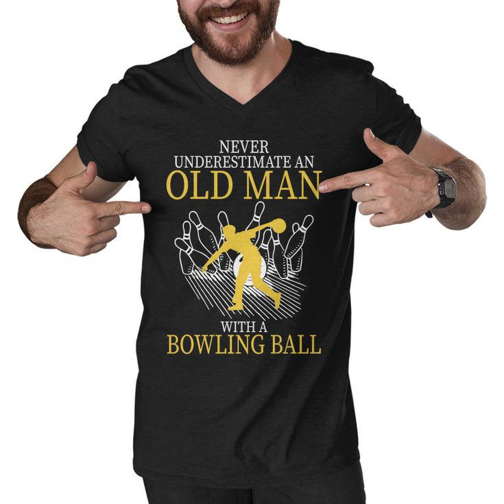 Never Underestimate An Old Man With A Bowling Ball Tshirt Men V-Neck Tshirt