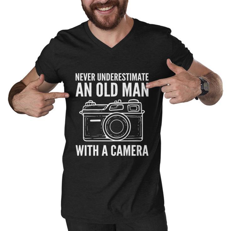 Never Underestimate An Old Man With A Camera Photographer Funny Gift Men V-Neck Tshirt