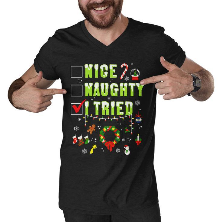Nice Naughty I Tried Funny Christmas Checklist Men V-Neck Tshirt