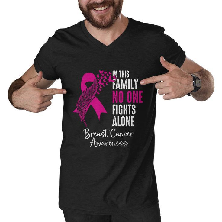 No One Fights Alone Breast Cancer Awareness Meaningful Gift Men V-Neck Tshirt