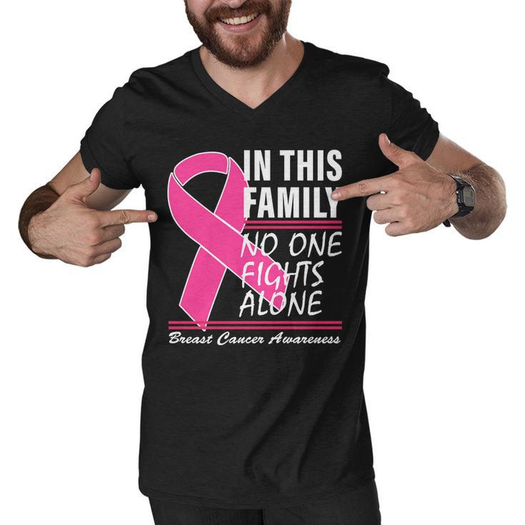 No One Fights Alone Breast Cancer Awareness Ribbon Tshirt Men V-Neck Tshirt