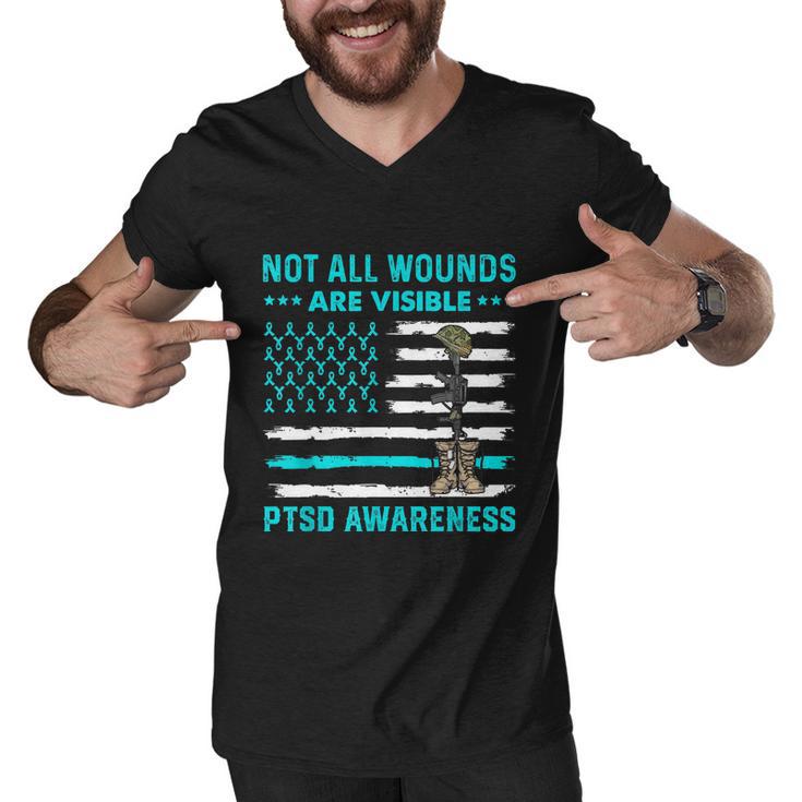 Not All Wounds Are Visible Ptsd Awareness Teal Ribbon Men V-Neck Tshirt