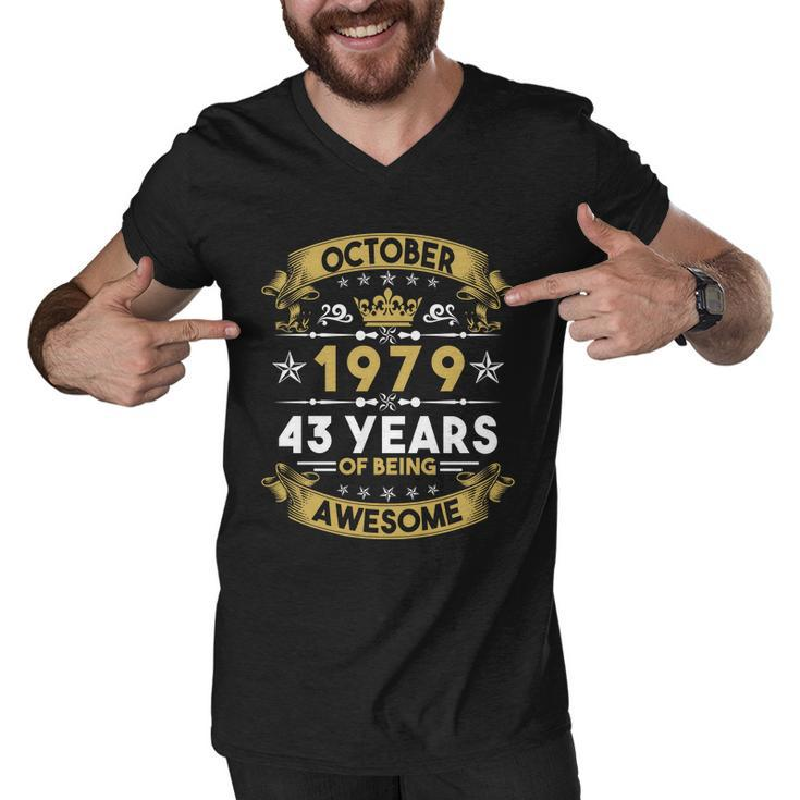 October 1979 43 Years Of Being Awesome Funny 43Rd Birthday Men V-Neck Tshirt