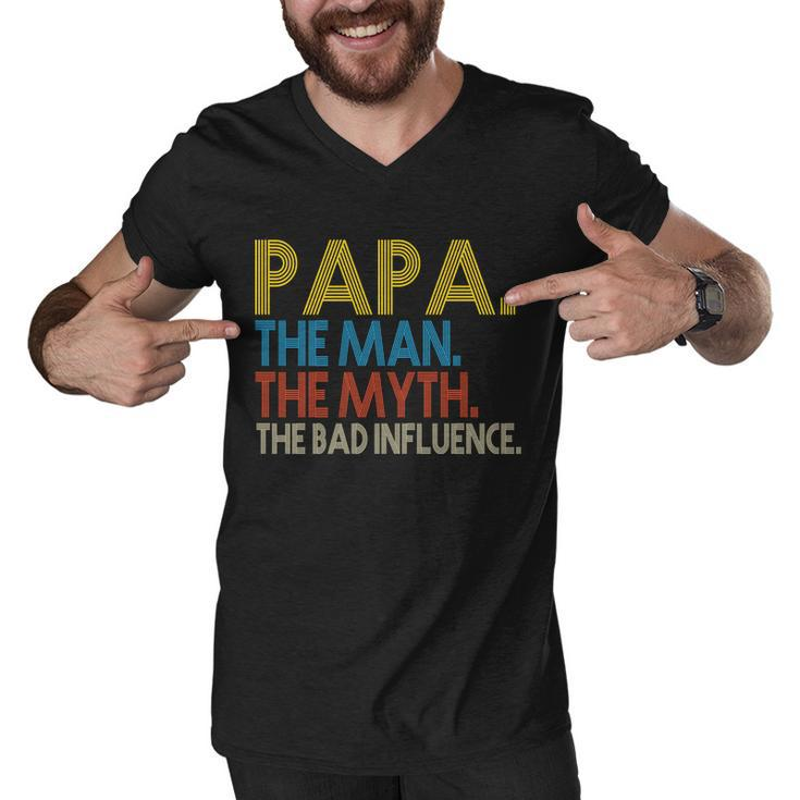 Papa Man Myth The Bad Influence Retro Tshirt Men V-Neck Tshirt