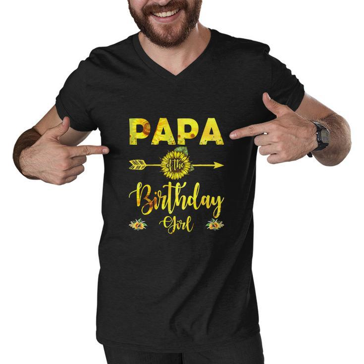 Papa Of The Birthday Girl Funny Dad Sunflower Men V-Neck Tshirt
