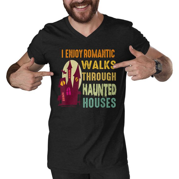 Paranormal I Enjoy Romantic Walks Haunted Houses Halloween  V2 Men V-Neck Tshirt