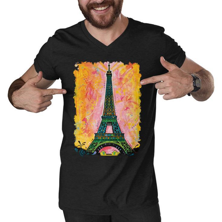 Paris France Colorful Eiffel Tower Men V-Neck Tshirt