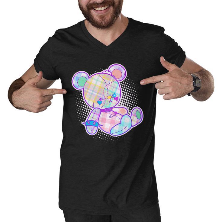 Pastel Kawaii Cute Goth Punk Teddy Bear Men V-Neck Tshirt