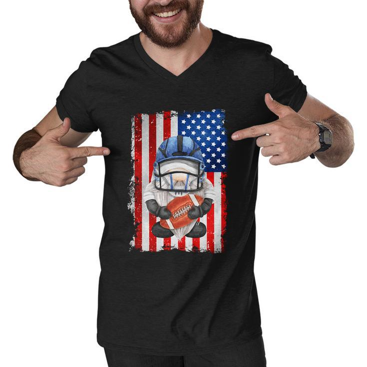 Patriotic Football Dad With Funny Gnome And American Flag Gift Men V-Neck Tshirt