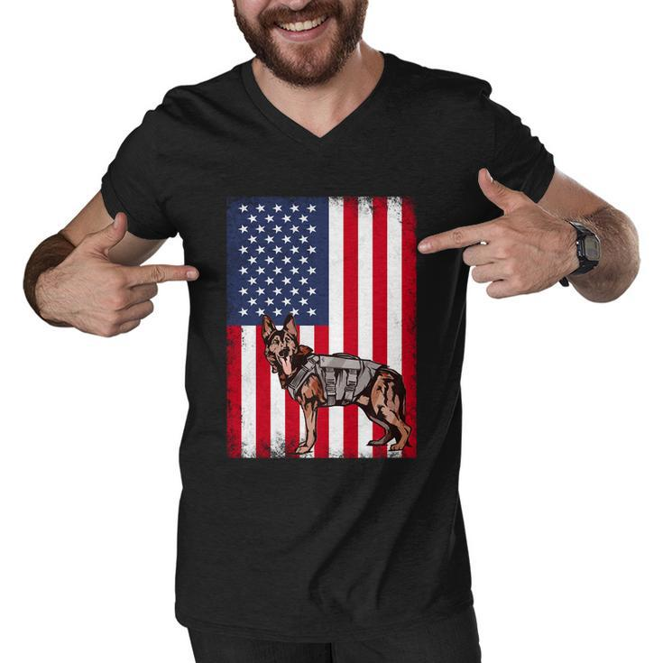 Patriotic German Shepherd American Flag Grunge Dog Lover Gift Men V-Neck Tshirt