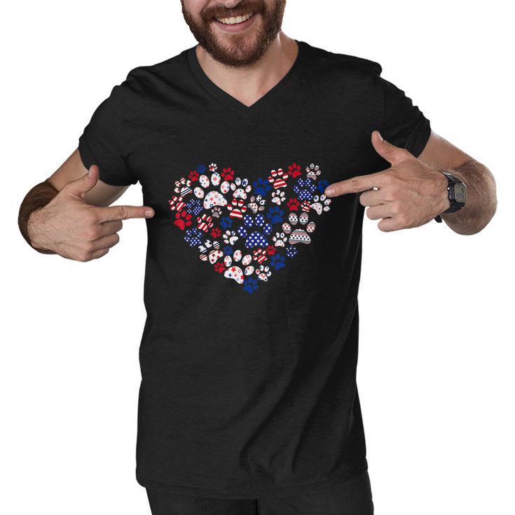 Patriotic Heart American Flag 4Th Of July Dog Paw Prints Men V-Neck Tshirt