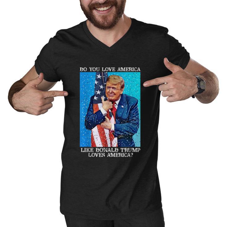 Patriotic Trump Hugging Flag Pro Trump Republican Gifts Men V-Neck Tshirt