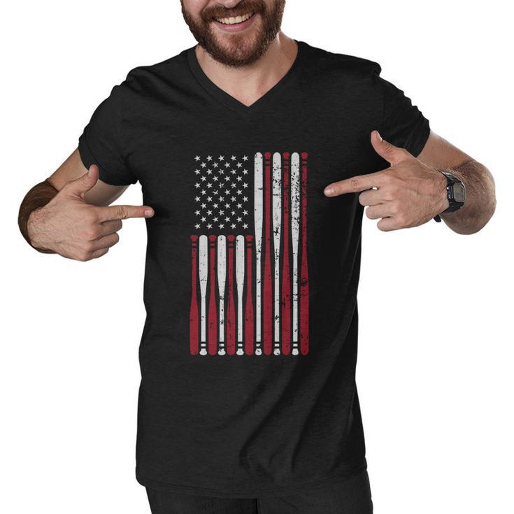 Patriotic Us American Baseball Bats And Stars Stripes Flag Great Gift Men V-Neck Tshirt