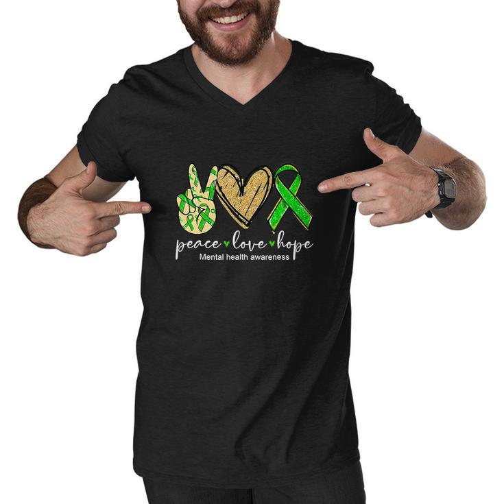 Peace Love Hope Mental Health Awareness Green Ribbon Men V-Neck Tshirt
