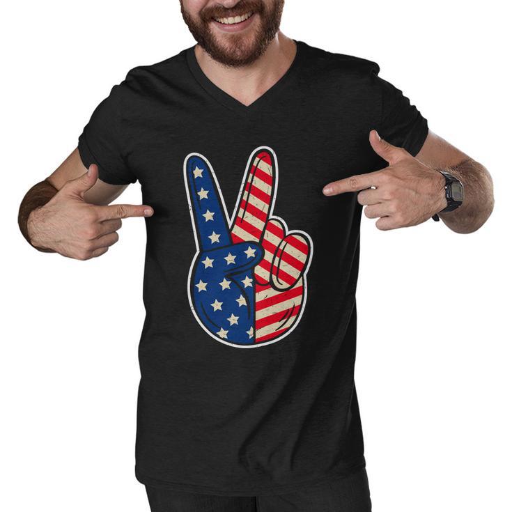 Peace Sign Hand Patriotic American Graphic Plus Size Shirt For Men Women Family Men V-Neck Tshirt