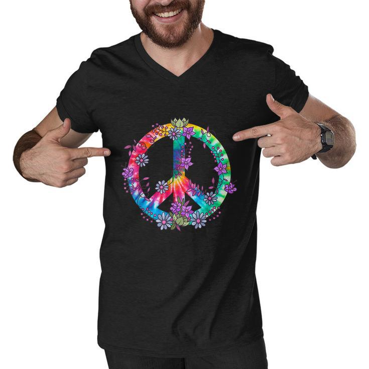 Peace Sign Love Flowers 60S 70S Tie Dye Hippie Costume Men V-Neck Tshirt