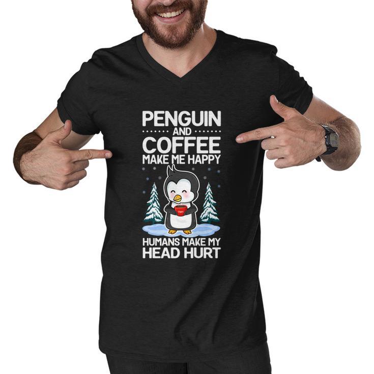 Penguin And Coffee Make More Happy Coffee And Penguin Lover Gift Men V-Neck Tshirt