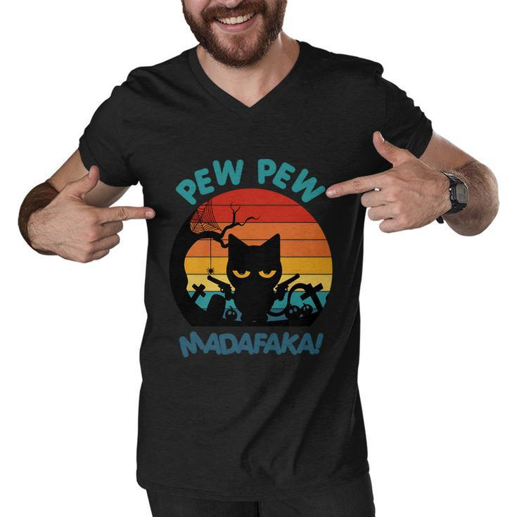 Pew Pew Madafaka Cat Halloween Quote Men V-Neck Tshirt