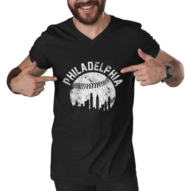 Philadelphia Baseball City Skyline Vintage Tshirt Men V-Neck Tshirt