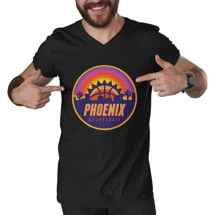 Phoenix Basketball Retro Logo Pixel Sunset Men V-Neck Tshirt