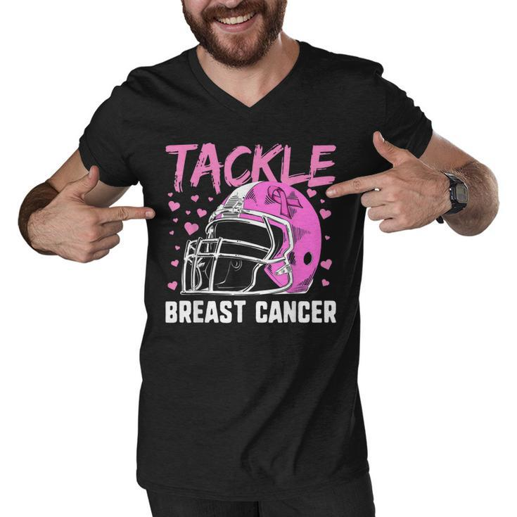 Pink Football Helmet  Men Boys Tackle Breast Cancer  Men V-Neck Tshirt