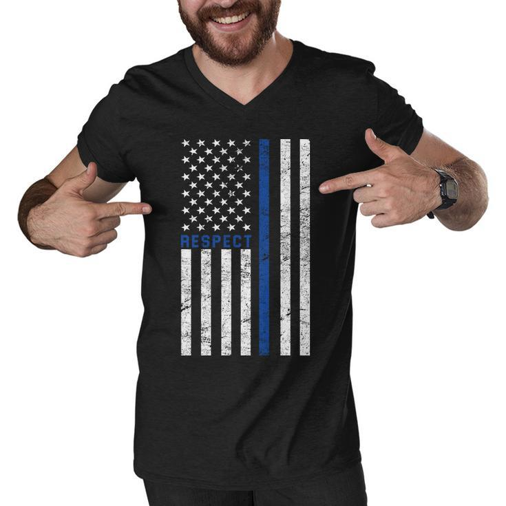 Police American Flag Respect The Blue Men V-Neck Tshirt