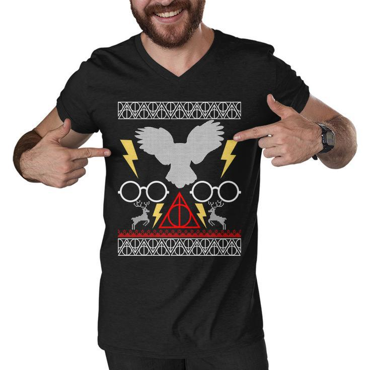 Potter Ugly Christmas Sweater Lighting Men V-Neck Tshirt