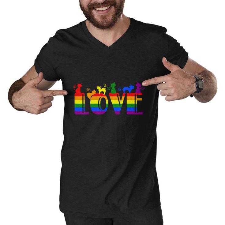 Pride Month Love Lgbt Pride Cats Rainbow Men V-Neck Tshirt