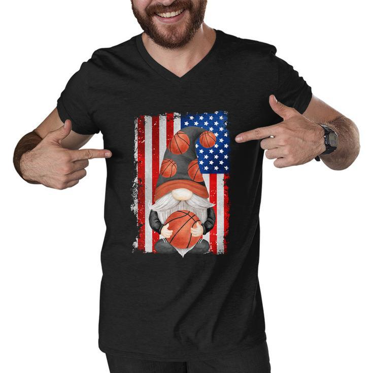 Proud Basketball Grandpa Gnome With Patriotic American Flag Cute Gift Men V-Neck Tshirt