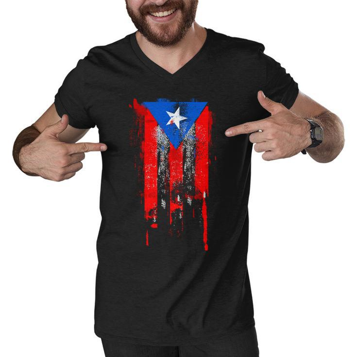 Puerto Rico Flag Drip Men V-Neck Tshirt