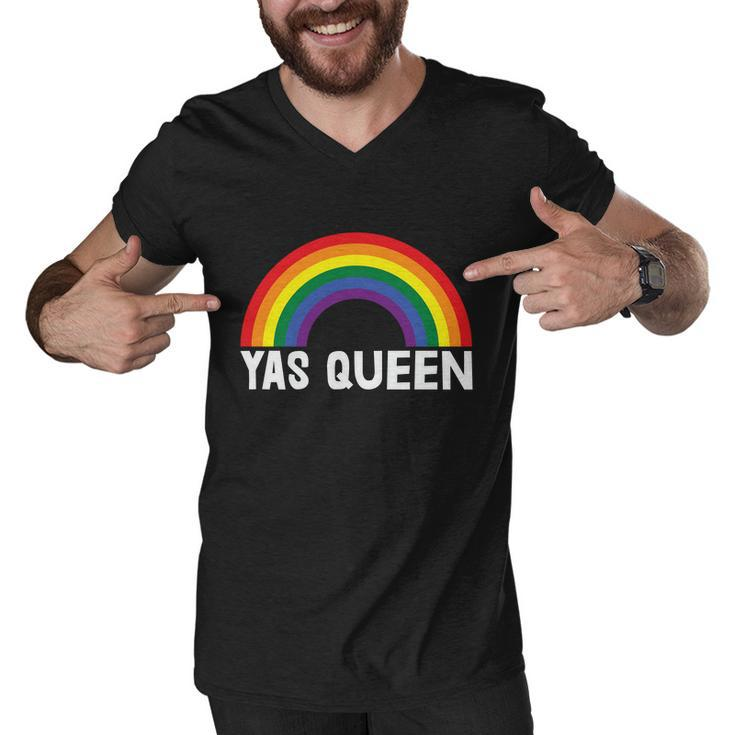 Rainbow Yas Queen Lgbt Gay Pride Lesbian Bisexual Ally Quote Men V-Neck Tshirt
