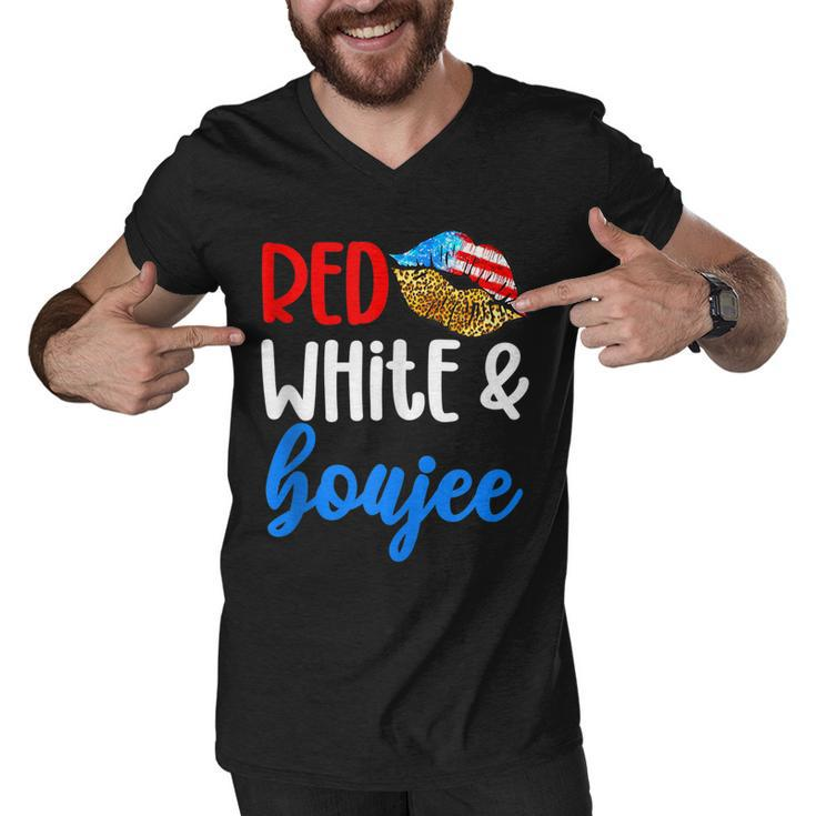 Red White And Boujee Funny 4Th Of July American Flag Lips  Men V-Neck Tshirt