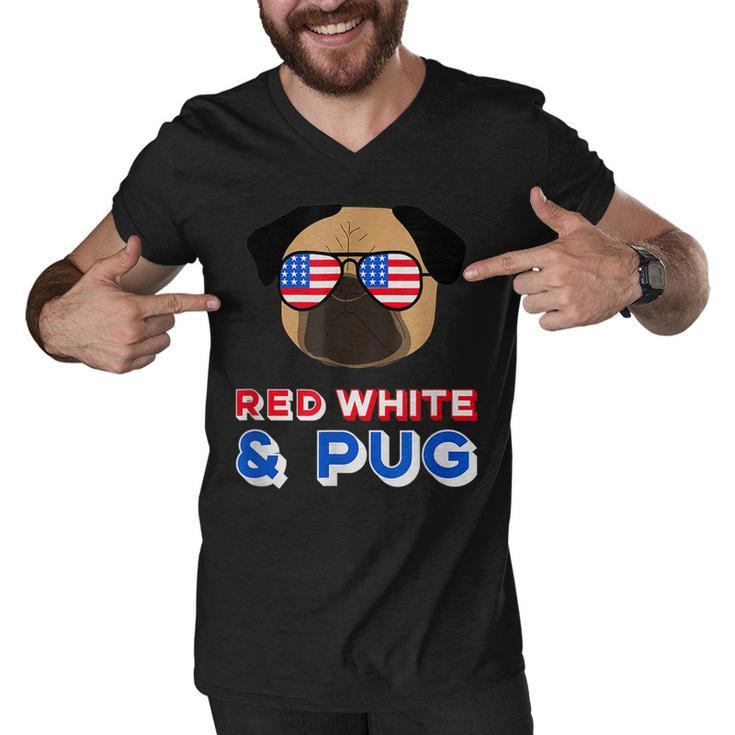 Red White And Pug  Funny Usa Dog 4Th July   Men V-Neck Tshirt
