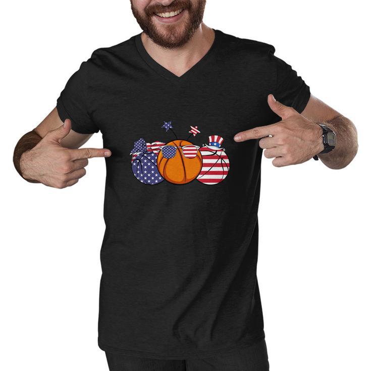 Red White Blue Basketball Lover For 4Th Of July Men V-Neck Tshirt