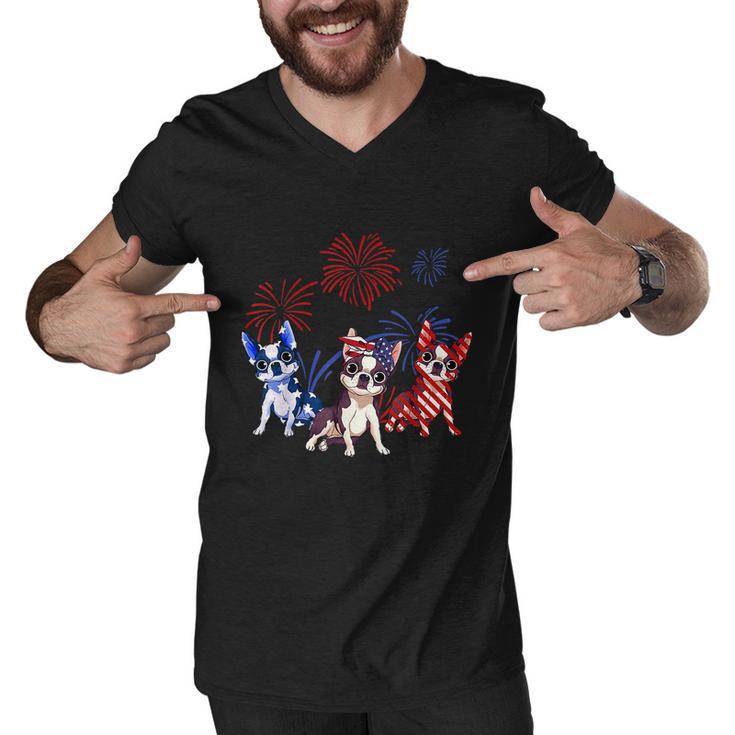 Red White Blue Boston Terrier Usa Flag 4Th Of July Men V-Neck Tshirt