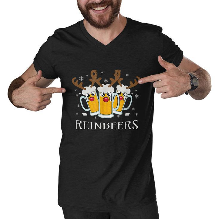 Reinbeers Funny Reindeer Beer Christmas Drinking Graphic Design Printed Casual Daily Basic Men V-Neck Tshirt
