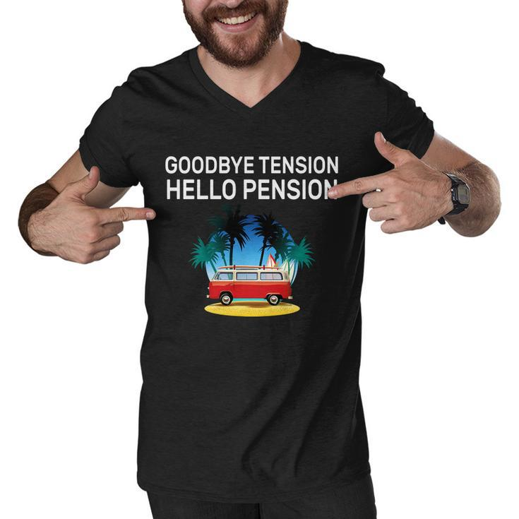 Retired Goodbye Tension Hello Pension Vacation Tshirt Men V-Neck Tshirt