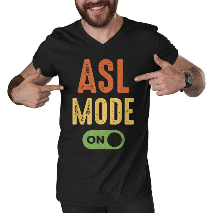 Retro Asl Mode On American Sign Language Vintage  Men V-Neck Tshirt