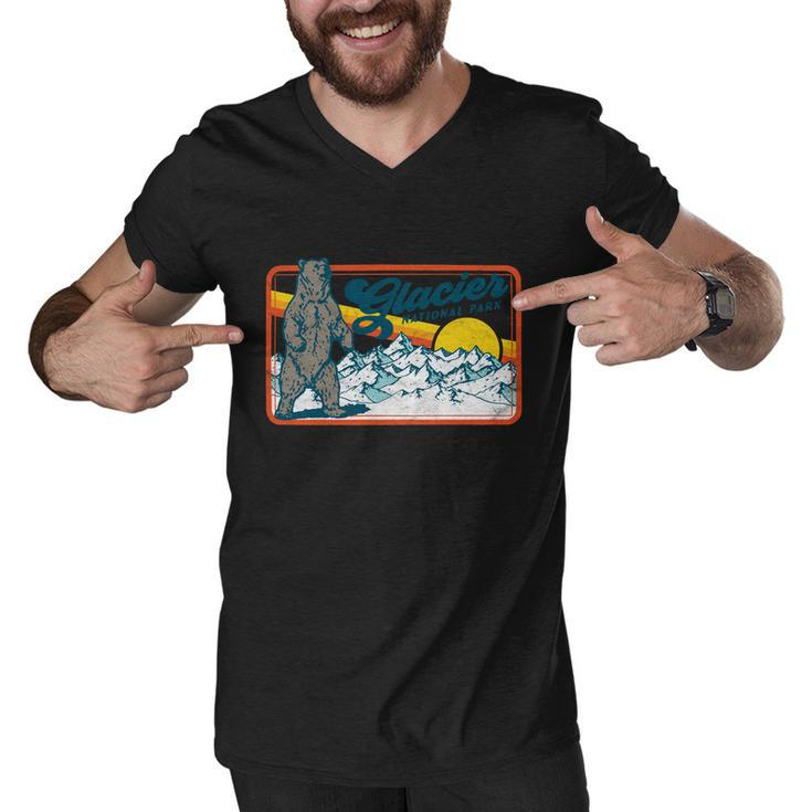 Retro Glacier National Park 80S Bear Graphic 80S Meaningful Gift Men V-Neck Tshirt