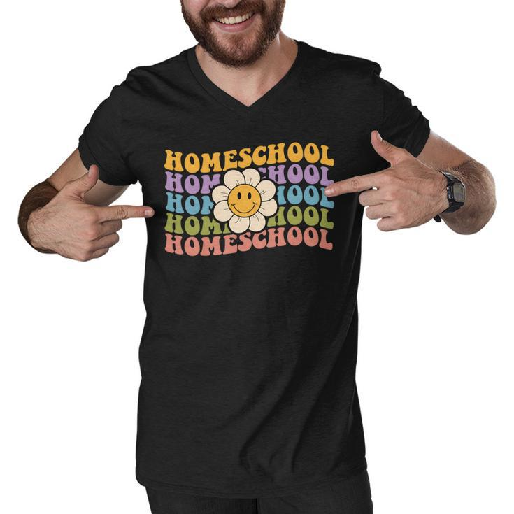 Retro Groovy Homeschool Teacher Back To School Home School Men V-Neck Tshirt