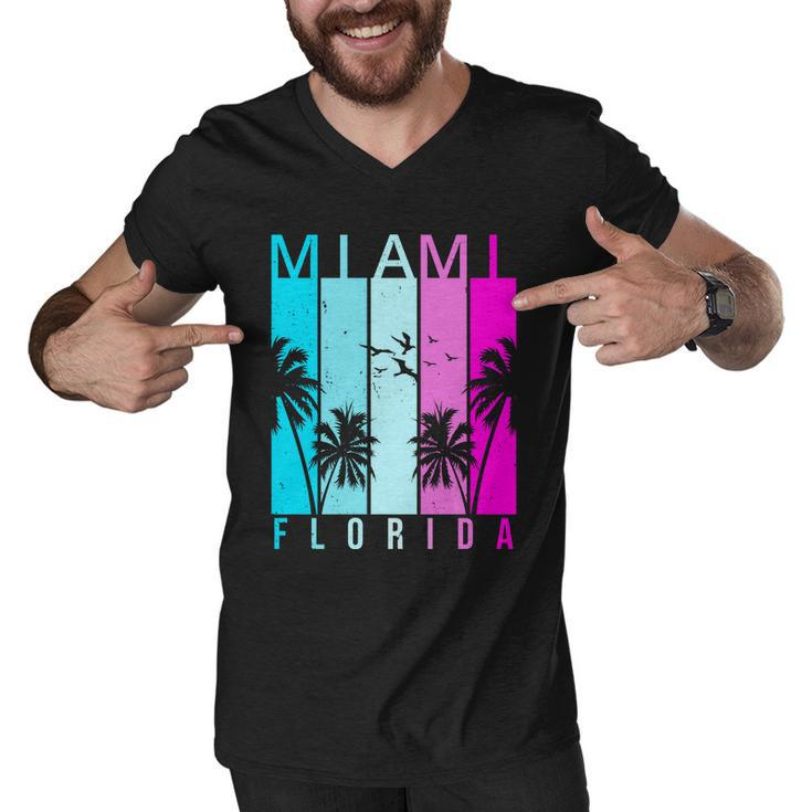 Retro Miami Florida Summer Neon Colors Men V-Neck Tshirt