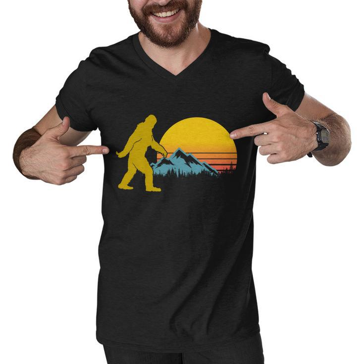 Retro Sasquatch Mountain Sunset Men V-Neck Tshirt